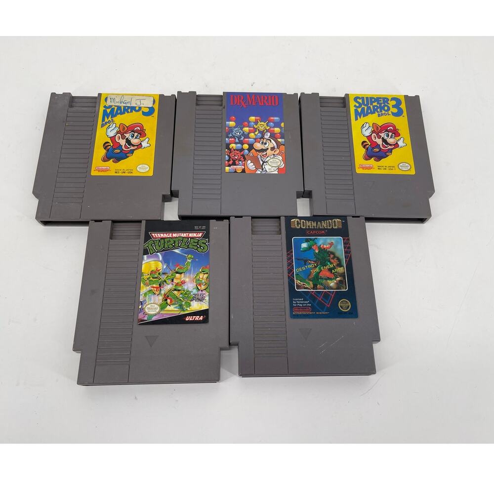 Lot of 5 Nintendo NES Games Super Mario Bros 1 & 3 Dr. Mario TMNT Commando